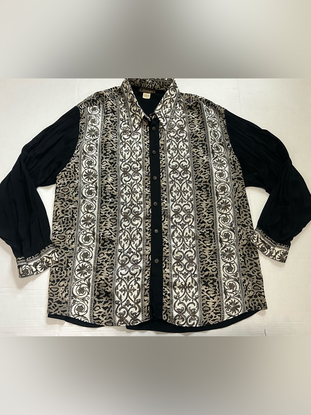 Vintage Sangi USA Men’s Ornate Button-Up Shirt Sheer Back Sleeves Maximalist XL